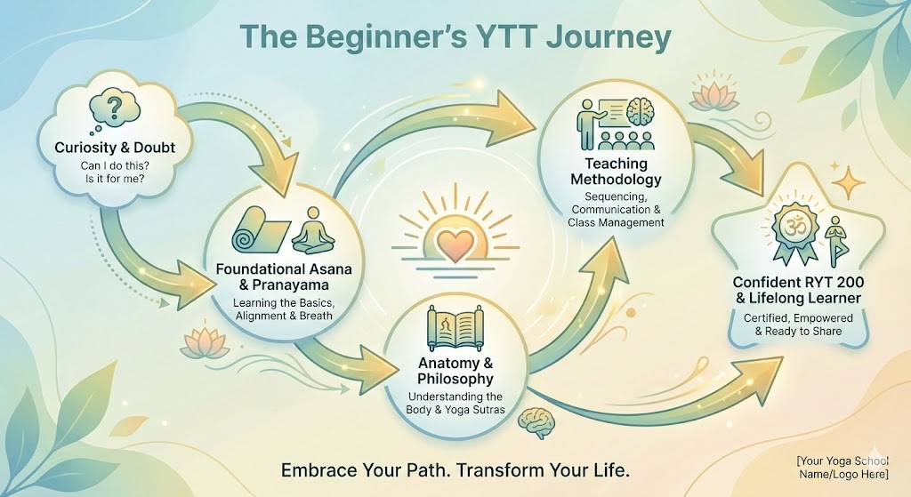 Comparison graphic showing differences between immersive Bali YTT and structured Germany yoga teacher training for beginners.