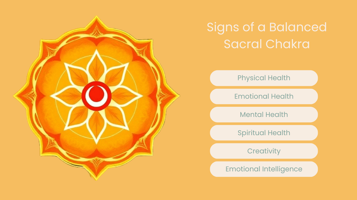 Vibrant orange energy radiating from the pelvis representing a balanced Sacral Chakra, emotional intelligence, and creative joy.