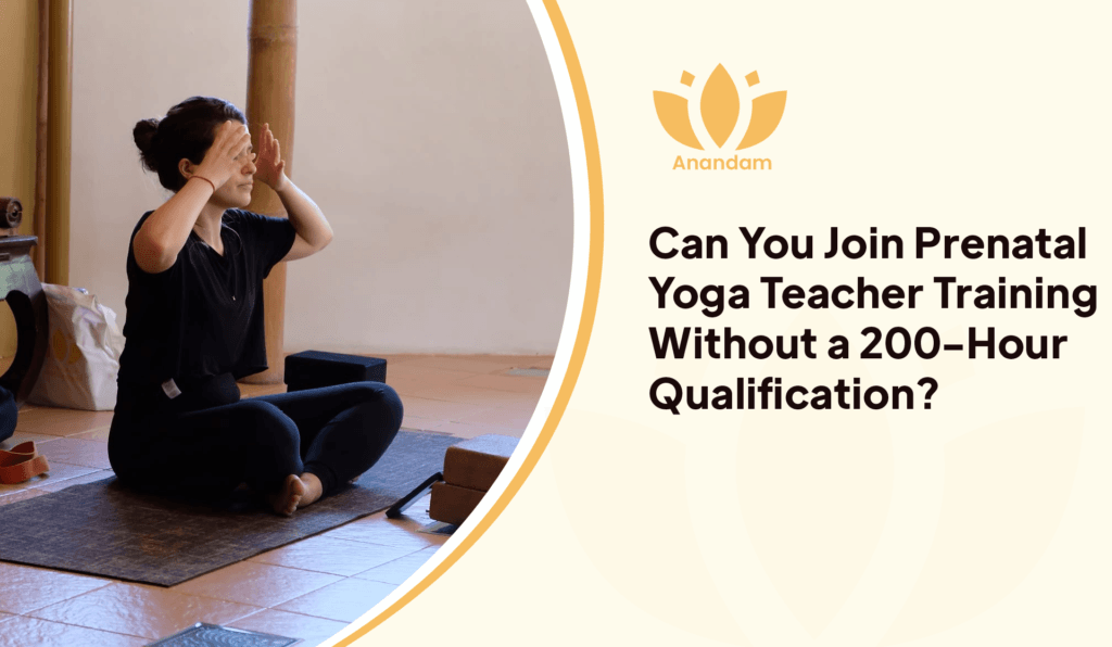 Students discussing prenatal yoga teacher training with an Anandam Yoga School teacher